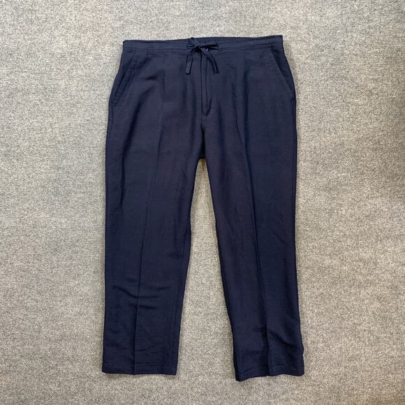 Cubavera Pants Mens XL Extra Large Navy Linen Blend Drawstring Tie Breathable - Picture 2 of 10